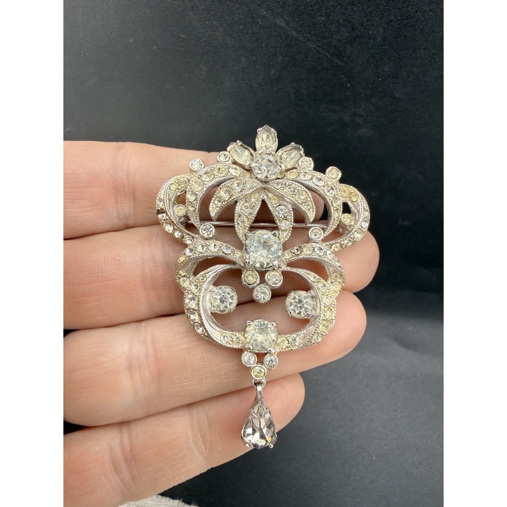 Vintage‎ Eisenberg Rhinestone Brooch Silver Tone